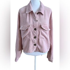 LOVE TREE Pink Corduroy Long Sleeve Cropped Shacket Shirt Jacket Medium